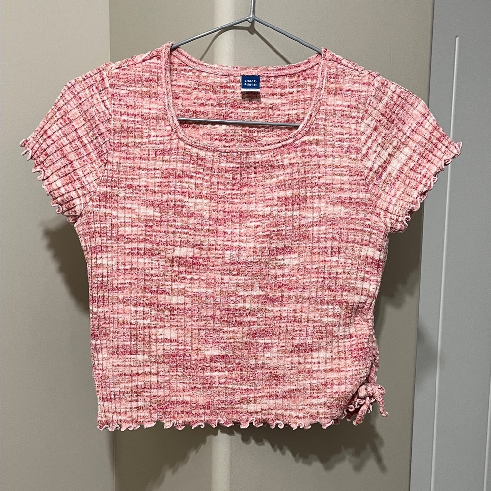 Old Navy Pink Marled Ribbed Tie-Hem Crop Top